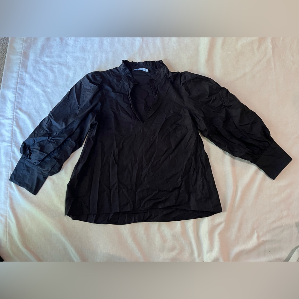 Zara Women's Balloon Sleeve Side Button Top Blouse 100 % cotton size L